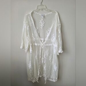 Lace kimono beach cover-up cream white Sz L XL